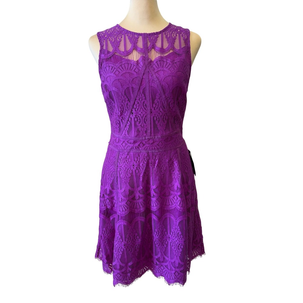 Adelyn Rae Dress Sz S Fucsia Lace Fit Flare Mesh Homecoming Initiation Prom HOCO